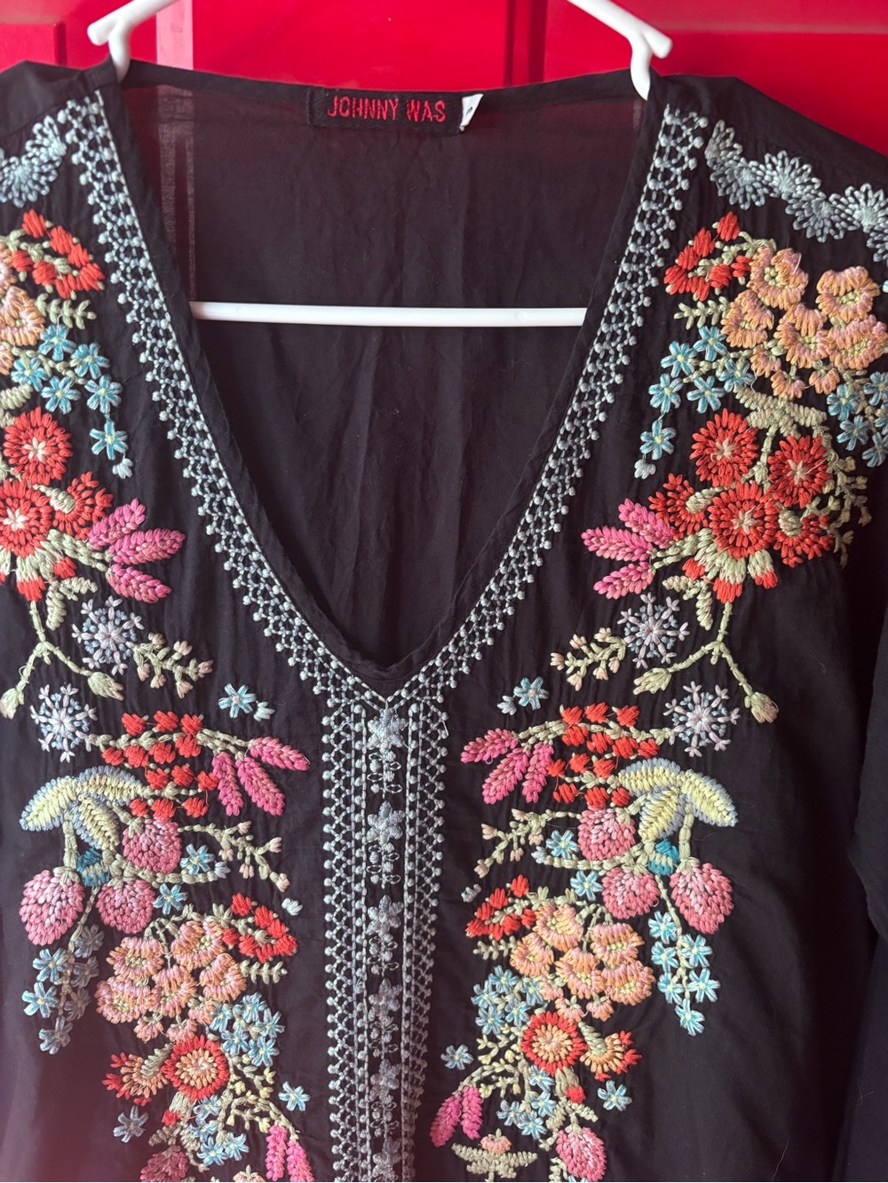 Johnny Was navy Tunic with Pastel Floral Embroidery - Picture 2 of 3